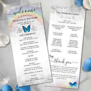 Elegant Rainbow Blue Butterfly Wedding Programs