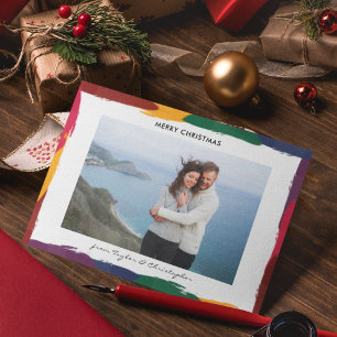 Elegant Rainbow Border Custom Message Photo Holiday Card