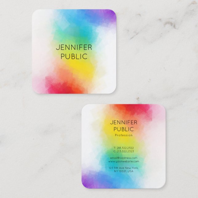 Elegant Rainbow Colours Modern Colourful Template Square Business Card (Front/Back)