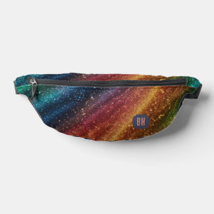 Elegant Rainbow Cosmic Abstract Gold Glitter Bum Bags