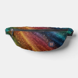 Elegant Rainbow Cosmic Abstract Gold Glitter Bum Bags