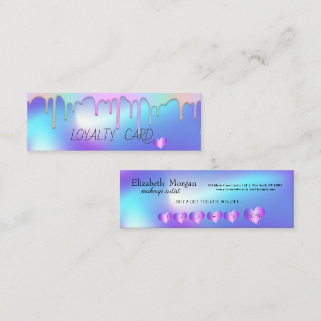 Elegant Rainbow Drips Hearts,Holographic Loyalty Card (Front/Back)