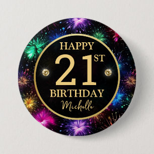 Elegant Rainbow Fireworks 21st Birthday 7.5 Cm Round Badge