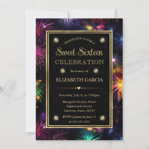 Elegant Rainbow Fireworks Frame Sweet Sixteen Invitation