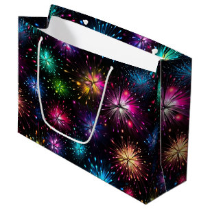 Elegant Rainbow Fireworks on Black Background Large Gift Bag