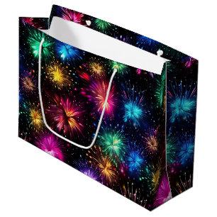 Elegant Rainbow Fireworks on Black Background Large Gift Bag