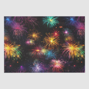 Elegant Rainbow Fireworks on Black Background Tissue Paper