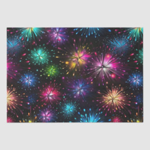 Elegant Rainbow Fireworks on Black Background Tissue Paper
