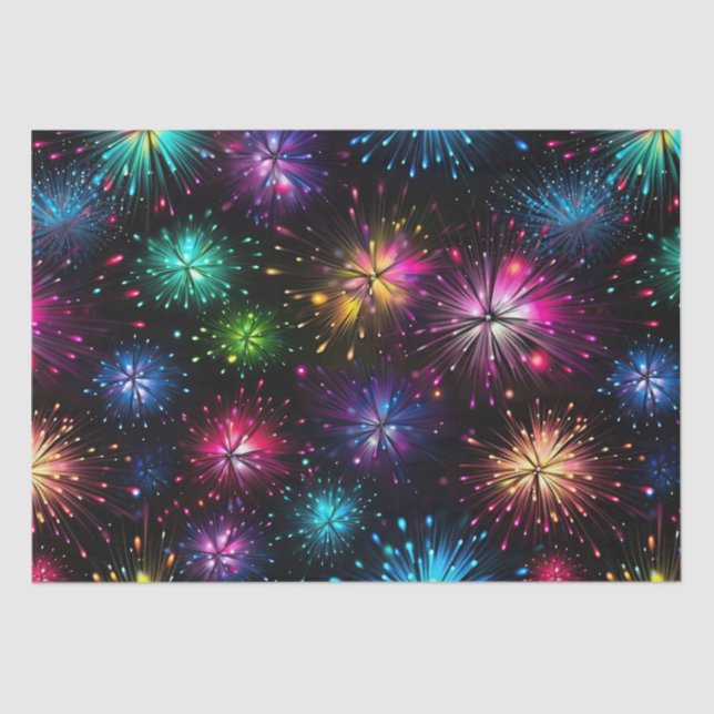 Elegant Rainbow Fireworks on Black Background Tissue Paper (Front)