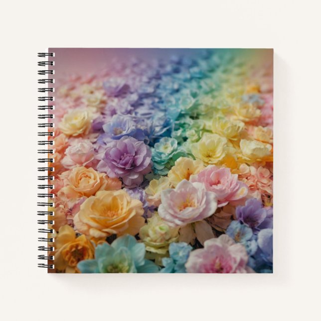 Elegant Rainbow Floral Spiral unique Notebook  (Front)