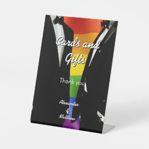 Elegant Rainbow Gay Men Wedding Gift & Cards Pedestal Sign