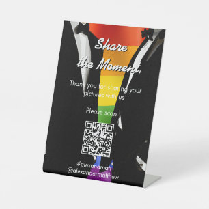 Elegant Rainbow Gay Men Wedding Snap Share Pedestal Sign