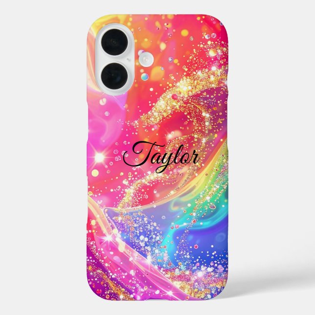 Elegant Rainbow Glam & Glitter Personalised  Case-Mate iPhone Case (Back)