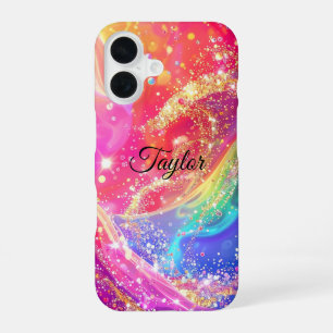 Elegant Rainbow Glam & Glitter Personalised iPhone 16 Case
