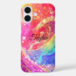 Elegant Rainbow Glam & Glitter Personalized  iPhone 16 Case