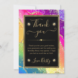 Elegant Rainbow Glitter Agate & Gold Birthday Thank You Card