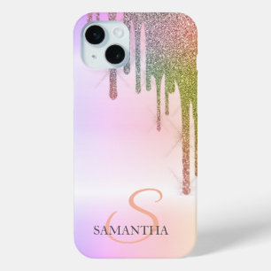 Elegant Rainbow Glitter Drips Ombre iPhone 15 Mini Case