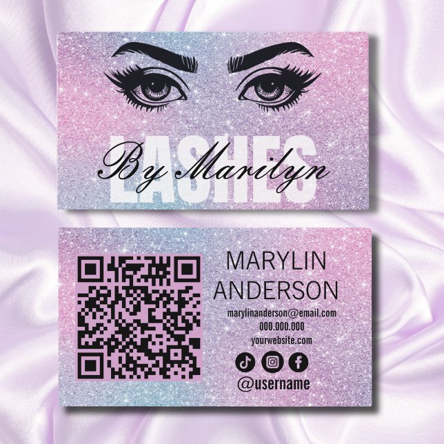 Elegant Rainbow Glitter Gradient Lash Scannable  Business Card (Creator Uploaded)