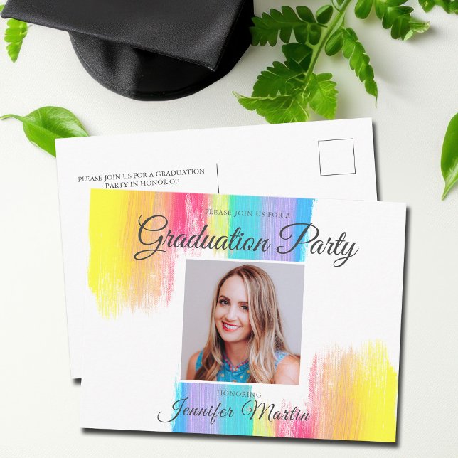 Elegant Rainbow Graduation Photo Senior 2024 Party Postcard (Creator Uploaded)