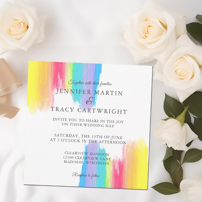Elegant Rainbow Modern Colourful LGBTQ Wedding Invitation (Creator Uploaded)
