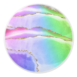 Elegant Rainbow Pastel Geode Agate Geode Grey Ceramic Knob
