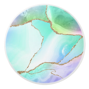 Elegant Rainbow Pastel Geode Agate Geode Grey Ceramic Knob