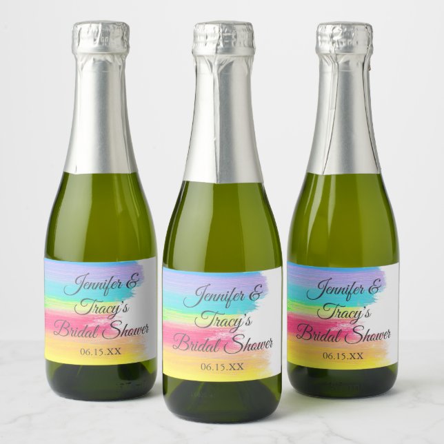 Elegant Rainbow Personalised Bridal Shower Mini Sparkling Wine Label (Bottles)