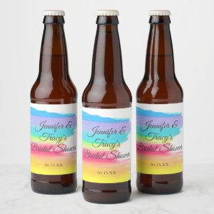 Elegant Rainbow Personalised Lesbian Bridal Shower Beer Bottle Label