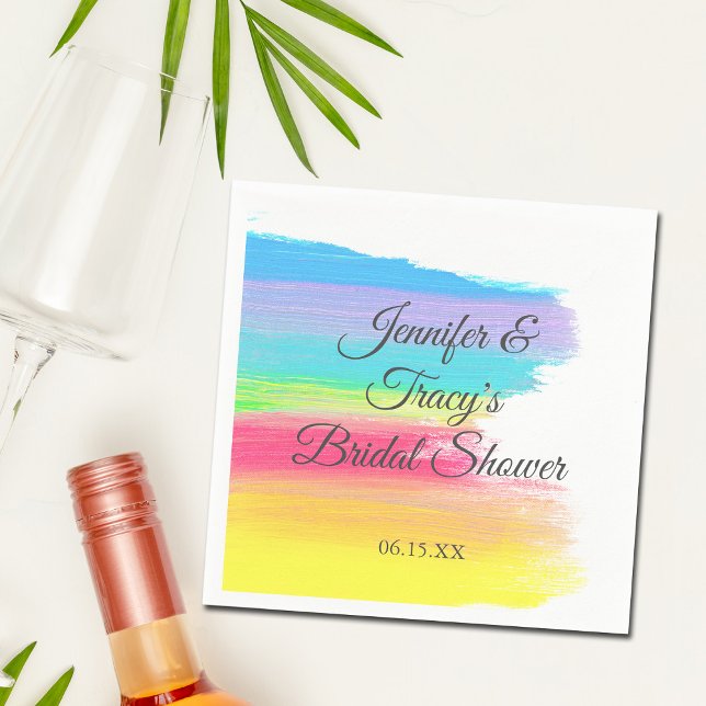 Elegant Rainbow Personalised Lesbian Bridal Shower Napkin (Creator Uploaded)