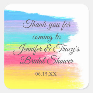 Elegant Rainbow Personalised Lesbian Bridal Shower Square Sticker