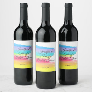 Elegant Rainbow Personalised Lesbian Bridal Shower Wine Label