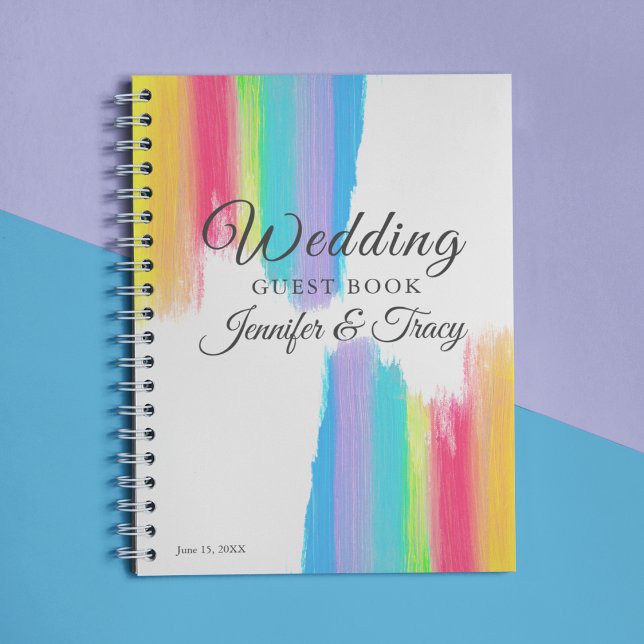 Elegant Rainbow Personalised LGBTQ Wedding Guest Notebook (Creator Uploaded)