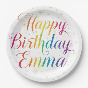 Elegant Rainbow Script Birthday Napkins Personaliz Paper Plate