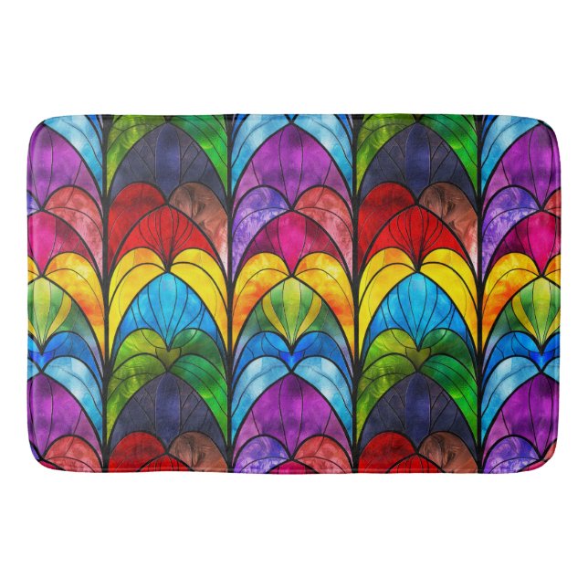 Elegant Rainbow Stained Glass Pattern Bath Mat (Front)