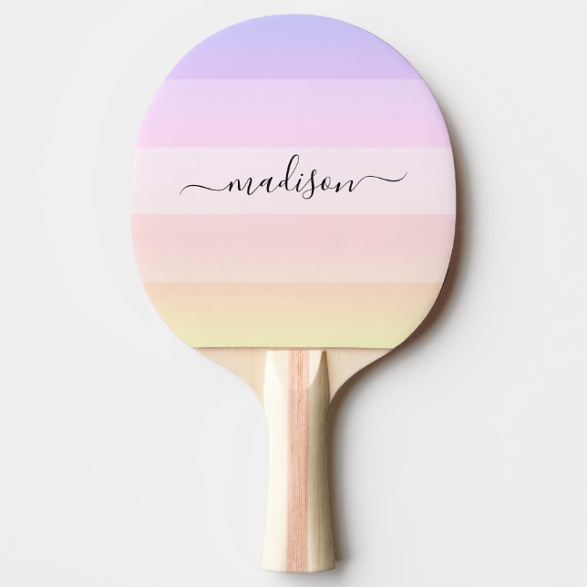Elegant rainbow striped name  ping pong paddle (Front)