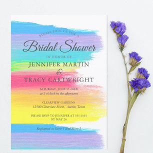 Elegant Rainbow Two Brides Lesbian Bridal Shower Invitation