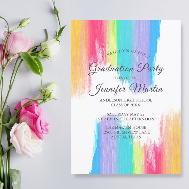 Elegant Rainbow Watercolor 2024 Graduation Party Invitation (Creator Uploaded)