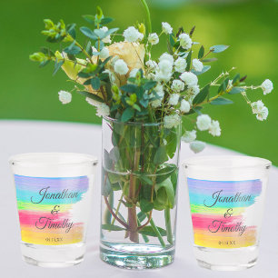 Elegant Rainbow Watercolor Custom LGBTQ Wedding Shot Glass