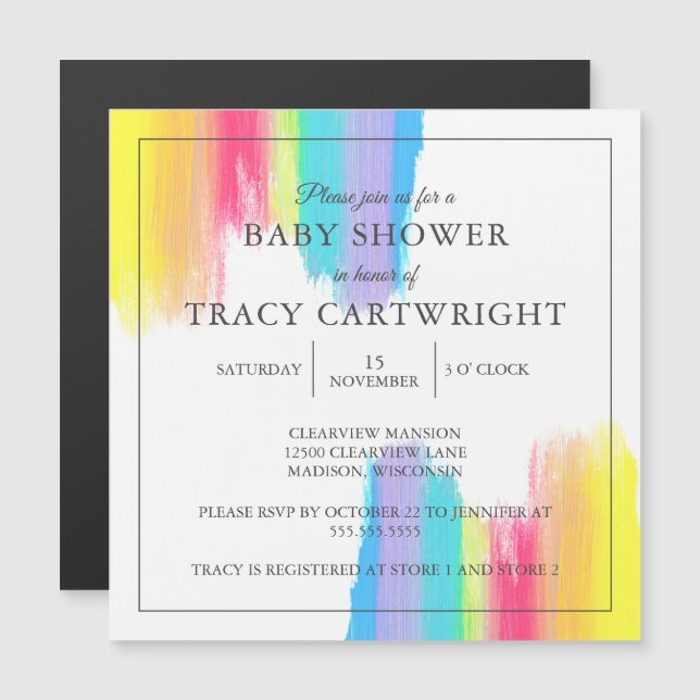 Elegant Rainbow Watercolor Modern Baby Shower Magnetic Invitation (Front/Back)