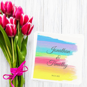 Elegant Rainbow Watercolor Modern LGBTQ Wedding Napkin