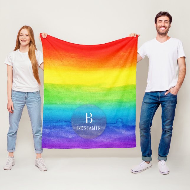 Elegant Rainbow Watercolor Vibrant Custom Fleece Blanket (In Situ)
