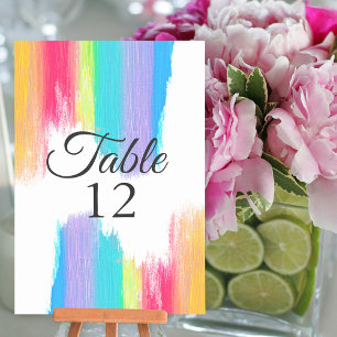 Elegant Rainbow Watercolor Wedding Table Number