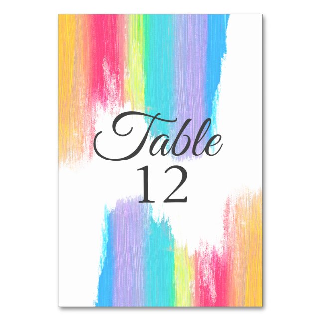 Elegant Rainbow Watercolor Wedding Table Number (Front)