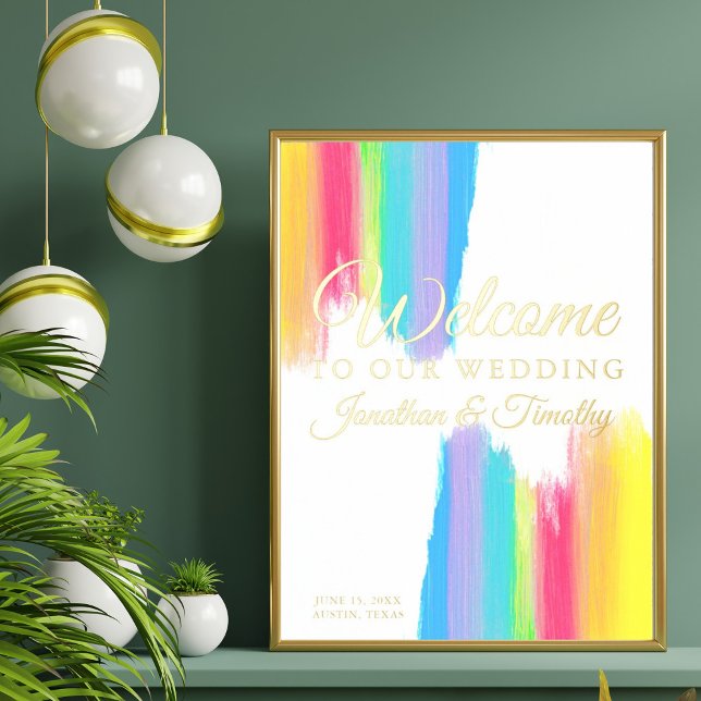 Elegant Rainbow Welcome to Our Wedding Bright Gold Foil Prints (Creator Uploaded)