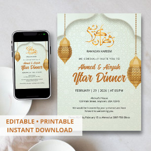 Elegant Ramadan Iftar Invitation with Gold Lantern