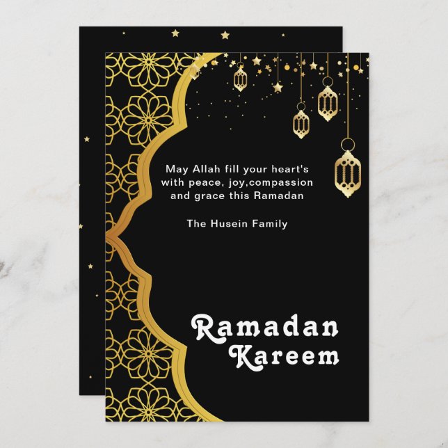 Elegant Ramadan Kareem Black Gold Holiday Card (Front/Back)