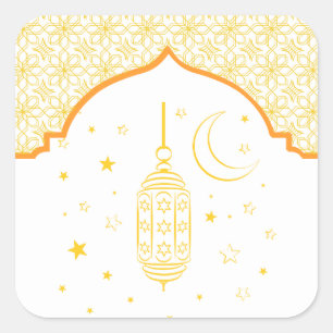 Elegant Ramadan Lantern & Crescent Moon Square Sticker