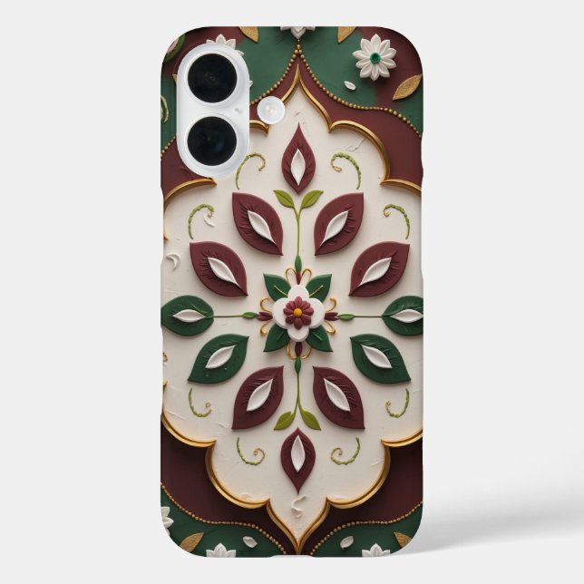 Elegant Rangoli-Inspired Floral Kolam iPhone Case  (Back)