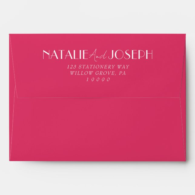 Elegant Raspberry Pink Retro Minimalist Wedding Envelope (Back (Top Flap))