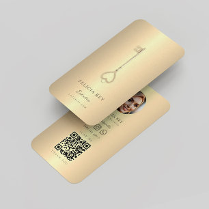 Elegant Real Estate Agent QR Gold Business Card